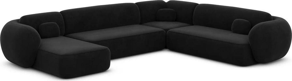 Samtstoff U-Form XXL Wohnlandschaft Mira Schwarz Links