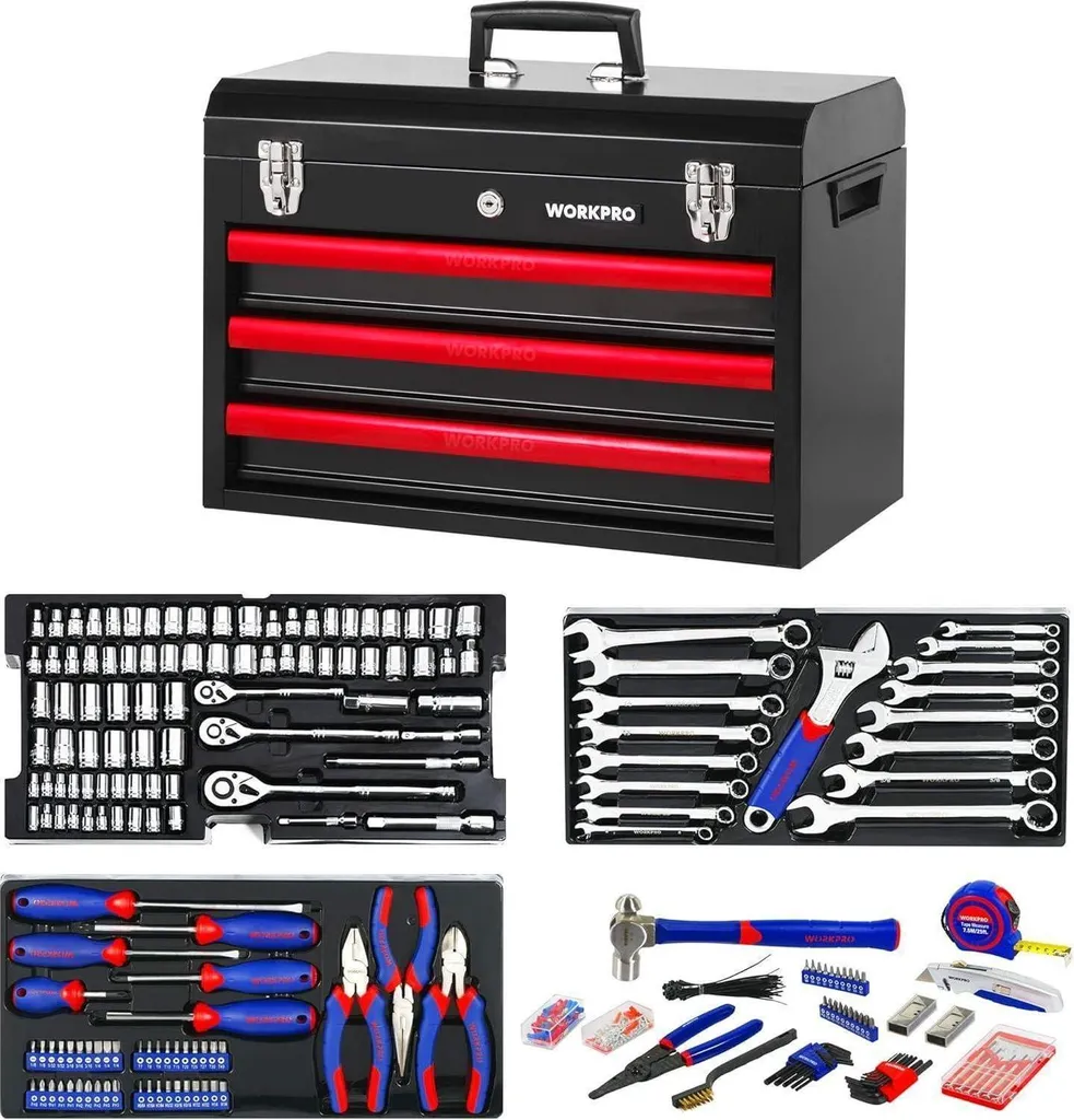 WORKPRO mallette à outils 408 pcs avec coffret 3 tiroirs métalliques - 3