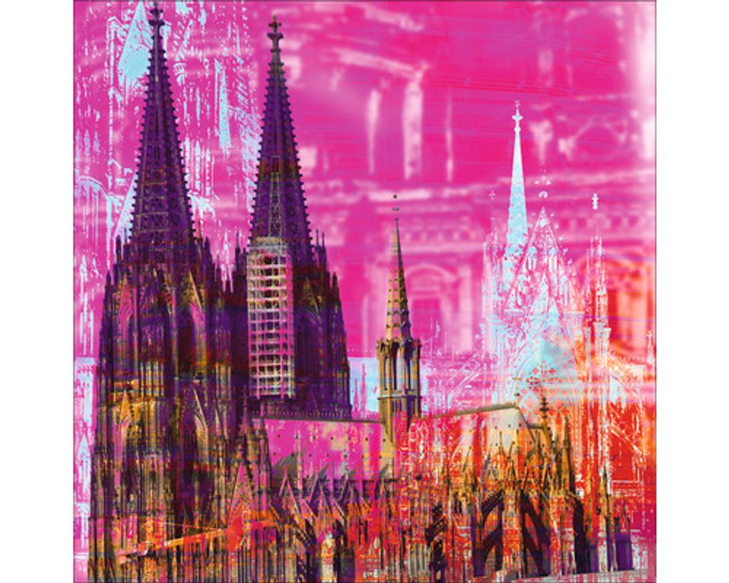 Glasbild Köln Dom pink 20x20 cm