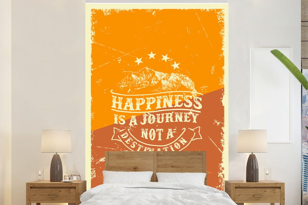MuchoWow Fototapete für Wohnzimmer oder Schlafzimmer Wandtapete Vinyl Motivtapete Jahrgang - Berg - Text - 170x260 cm - Wohnzimmertapete