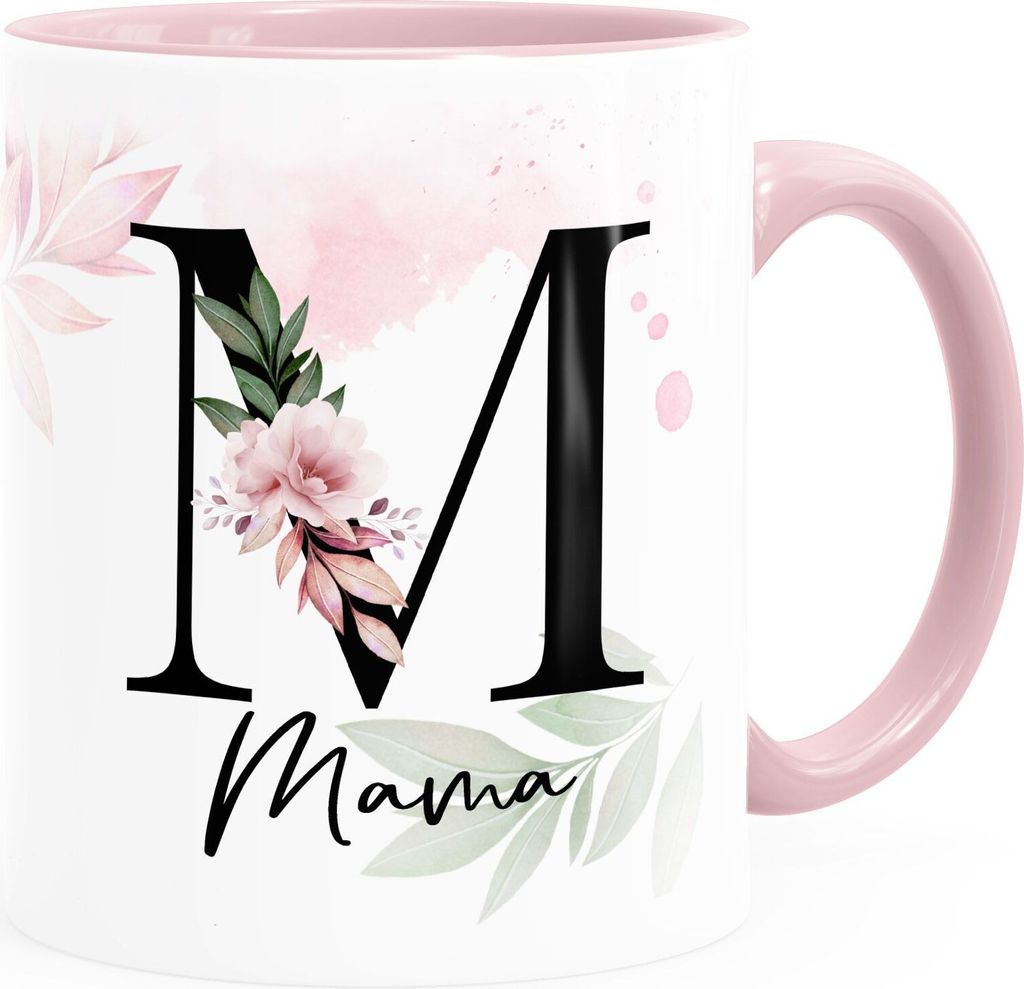 Kaffee-Tasse Mama Spruch Wunschtext Monogramm personalisiert Geschenk Muttertag Geburtstag SpecialMe weiss-innen-rosa Keramik-Tasse