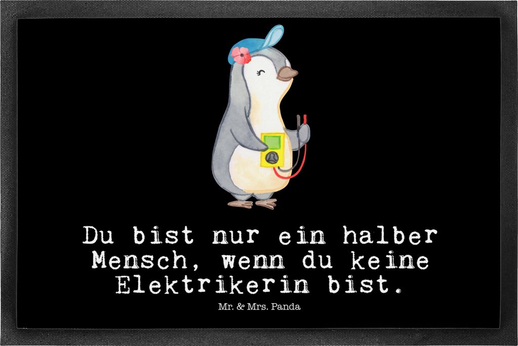 Mr. & Mrs. Panda fußmatte Elektrikerin Herz 50 x 75 cm - Schwarz - Geschenk, Fußabtreter, Gesellenprüfung, Beruf, Ausbildung, Spruch, Lustig, Sc...