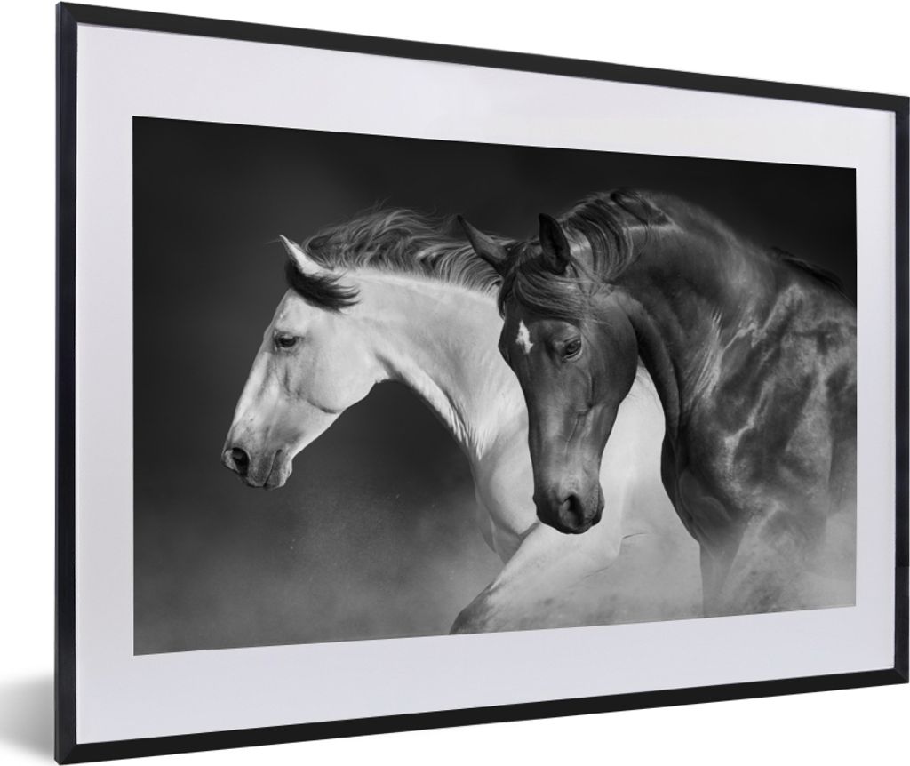 MuchoWow Gerahmtes Poster Pferde - Tiere - Schwarz - Weiß - Porträt 60x40 cm - Poster mit Schwarzem Bilderrahmen Wandposter Rahmen Foto Bilder ...