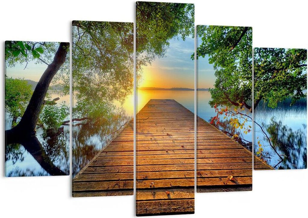 Bild auf Leinwand - Leinwandbild - Brücke See - 150x100cm - Wand Bild - Wanddeko - Wandbilder - Leinwanddruck - Bilder - Kunstdruck - Wanddekorati...