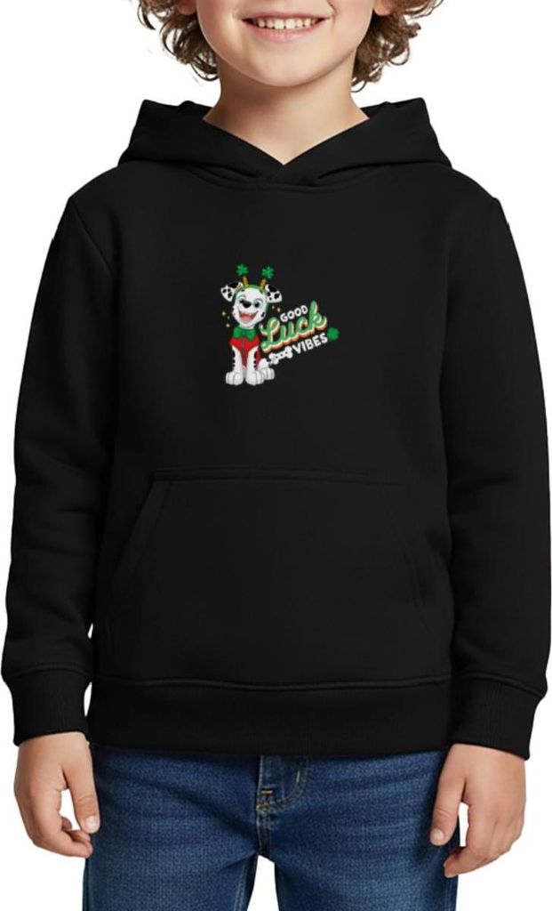 Spreadshirt Paw Patrol Marshall Good Luck Vibes Kinder Premium Hoodie, 110/116 (4 Jahre), Schwarz