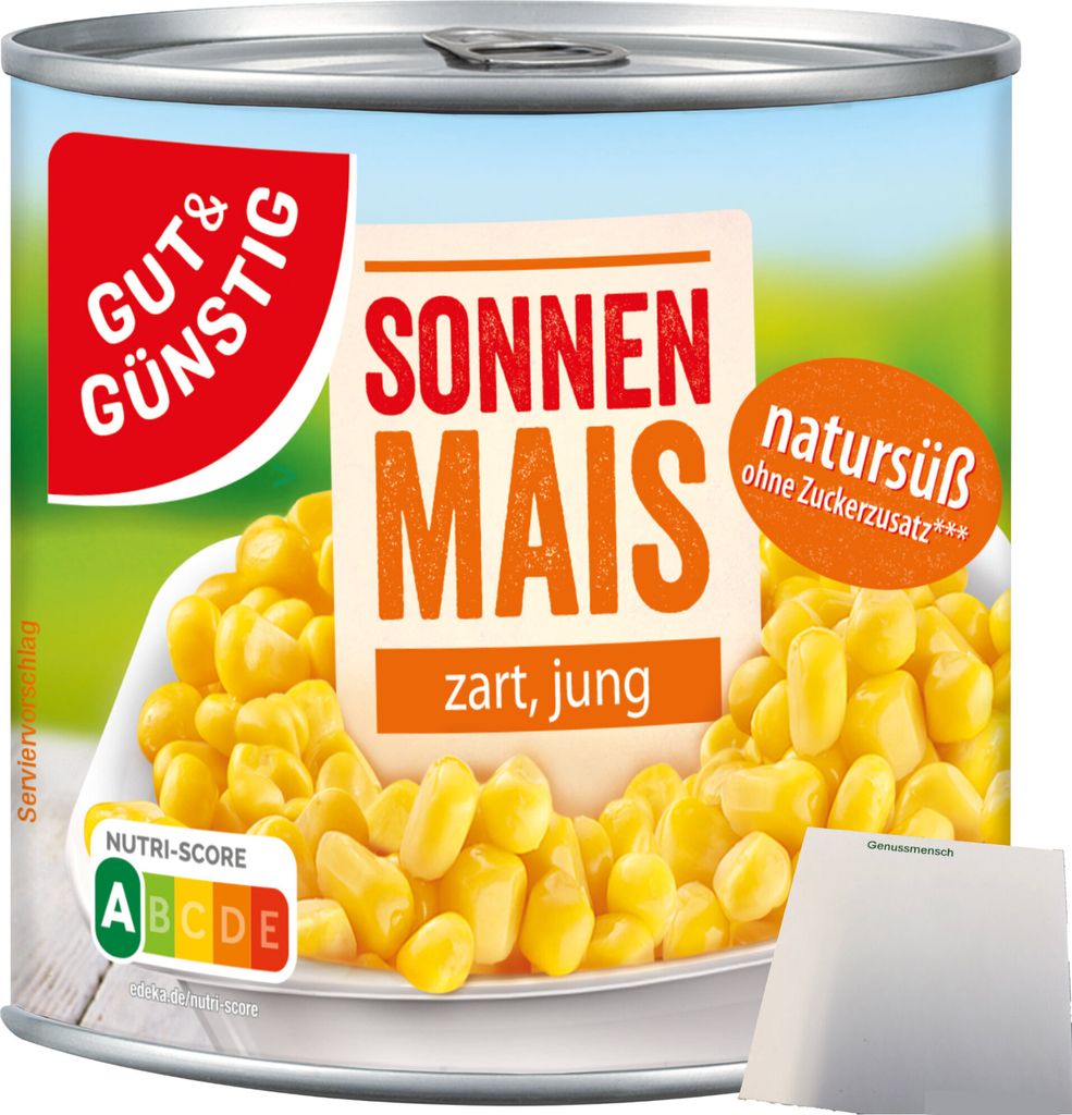 Gut & Günstig Sonnenmais zart und jung natursüß (330g Dose) + usy Block