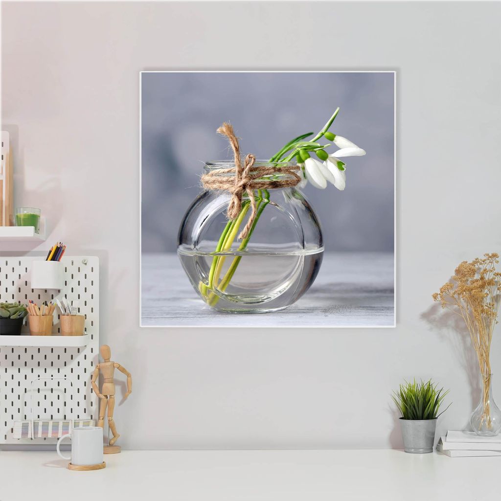 Design Stahlmagnettafel Quadratisch 50x50cm Gänseblümchen im Glas