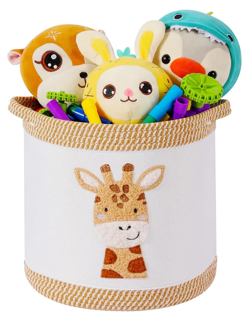 Panier à jouets girafe en coton tressé pour chambre d'enfant - 40L
