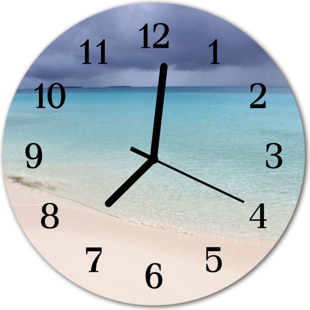 Glasuhr Wanduhr Küchenuhr Echt-Glas 30fi cm Strand blau