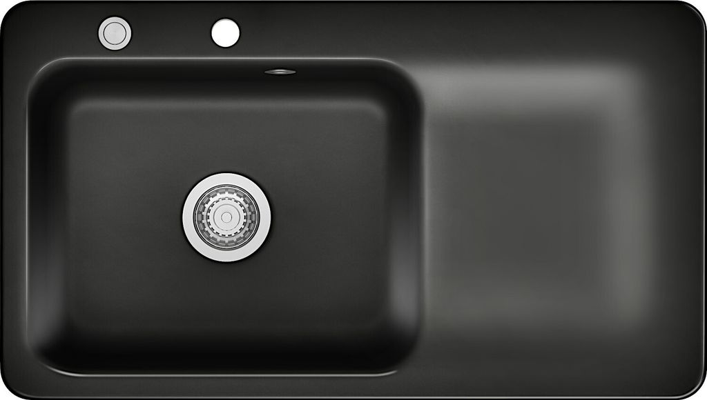 KeraDomo Spüle JUNA 90 in NERO - Becken links mit Excenterbedienung / Systemceram / Keramikspüle