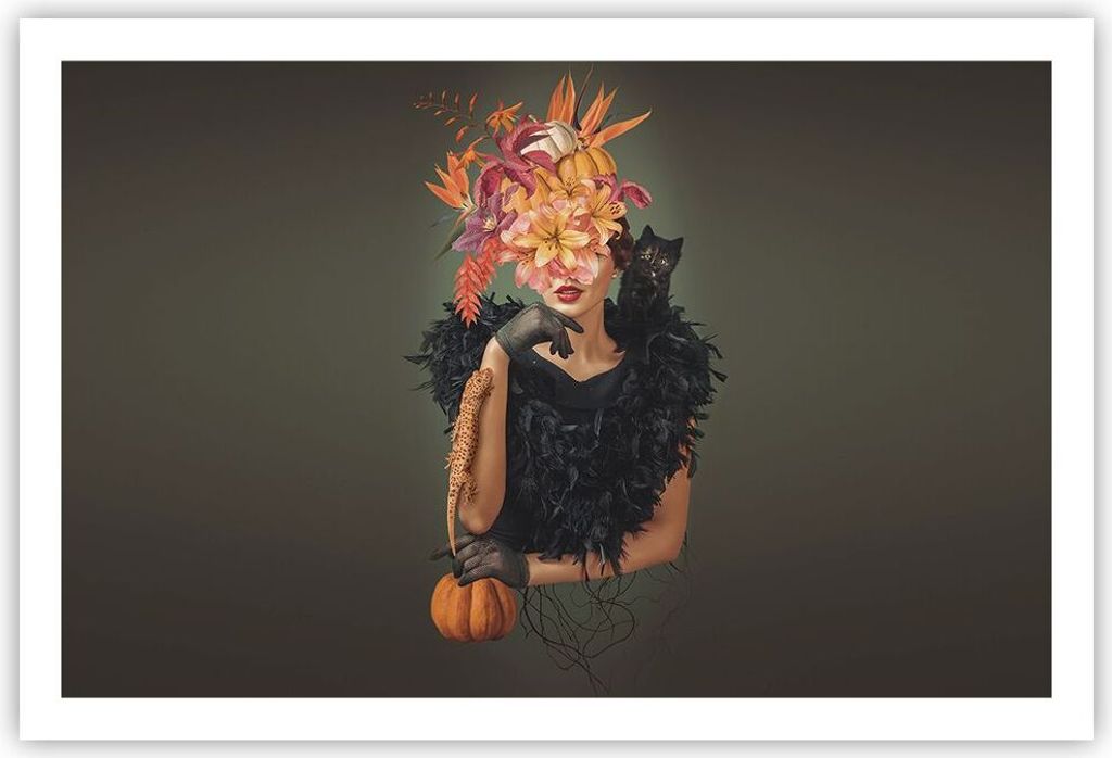 Poster - Poster ohne Rahmen - Frau Katze Blumen - 91,5x61 cm - Wand Bild - Wanddeko - Wandbilder - Kunstposter - Wandposter - Bilder - Kunstdruck -...