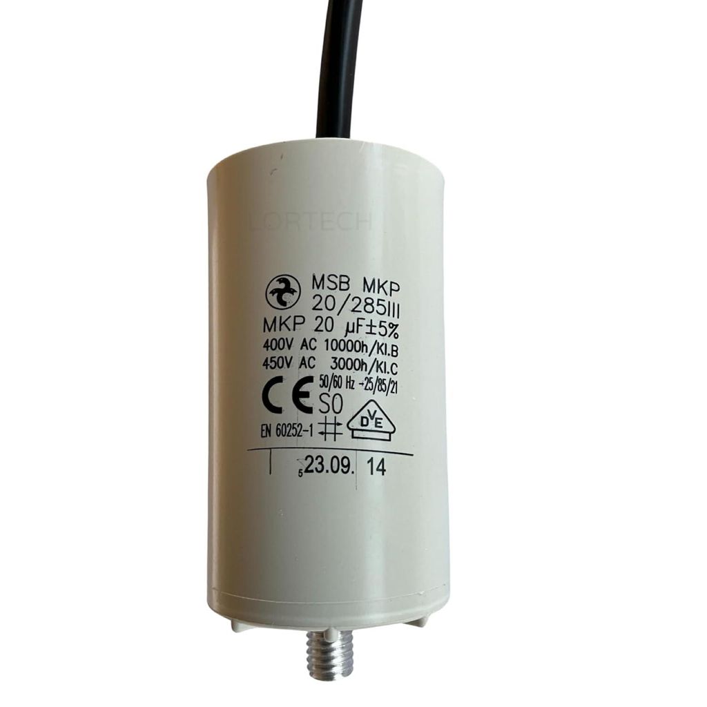 Dauerbetriebskondensator 20μF 450V mit Kabel – LORTECH
