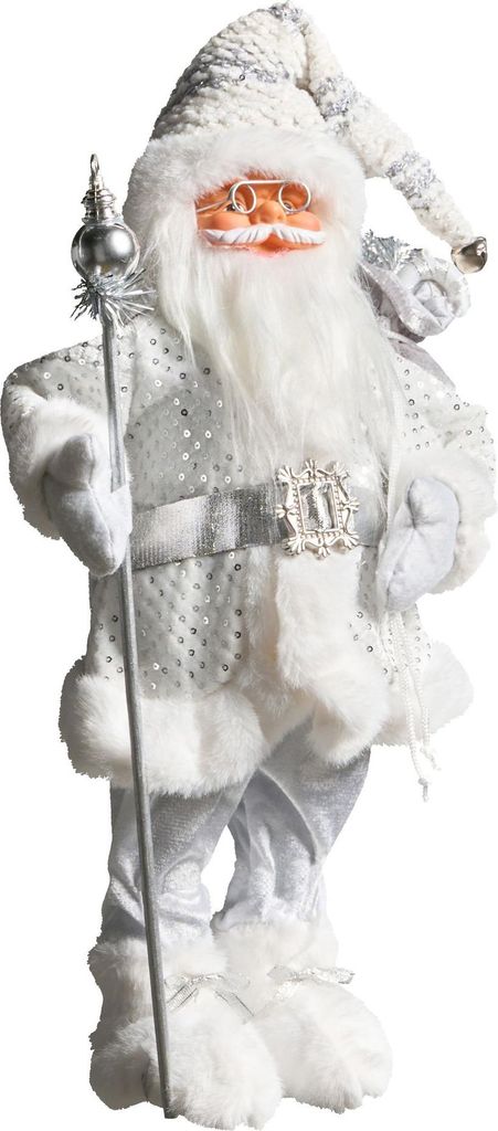 BELIANI Weihnachtsmann Dekofigur Silber / Weiß aus Stoff Kunststoff Stehende Weihnachtsdeko Weihnachtsdekoration