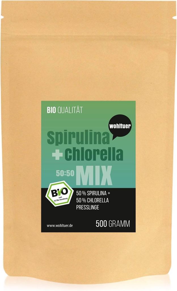 Wohltuer Spirulina + Chlorella Algen Superfood Mix Tabletten, 500g Großer Beutel