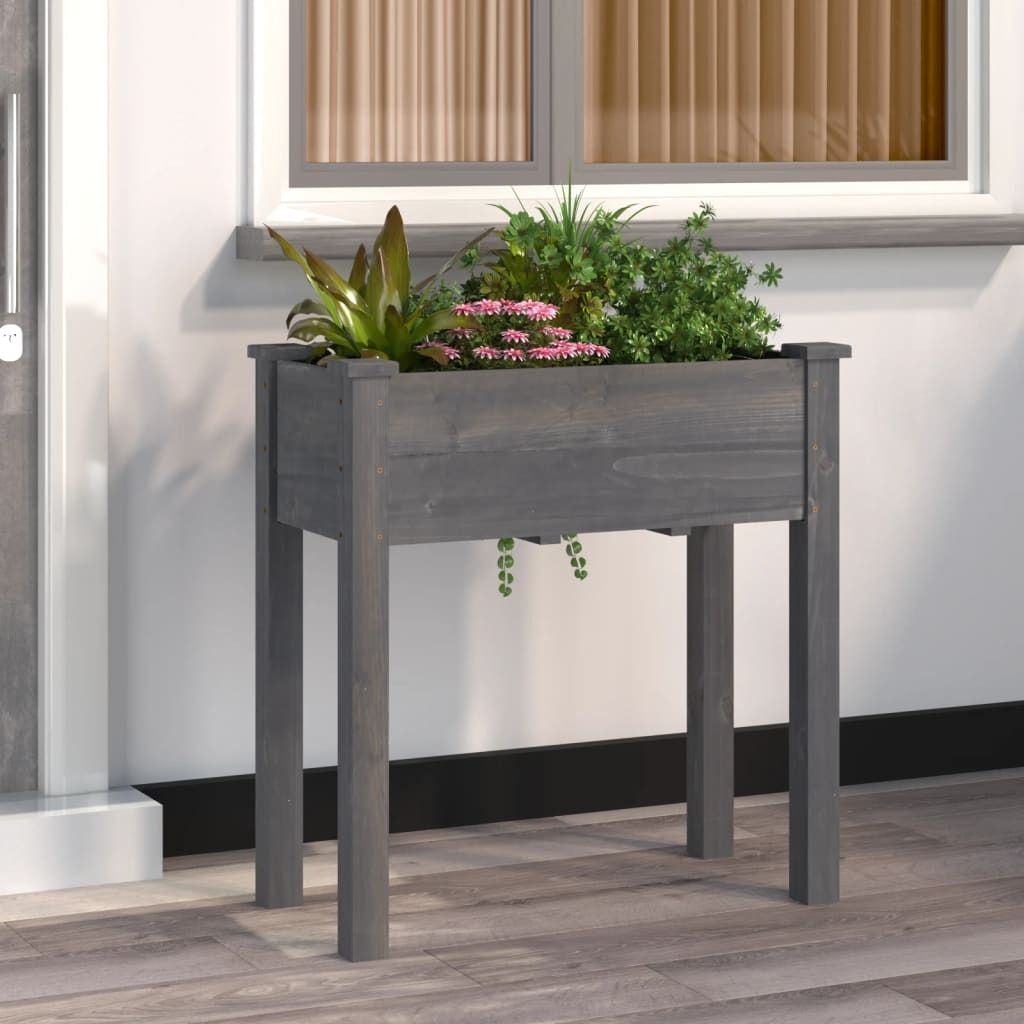 The Living Store Pflanzkübel mit Einsatz Grau 71x37x76 cm Massivholz Tanne