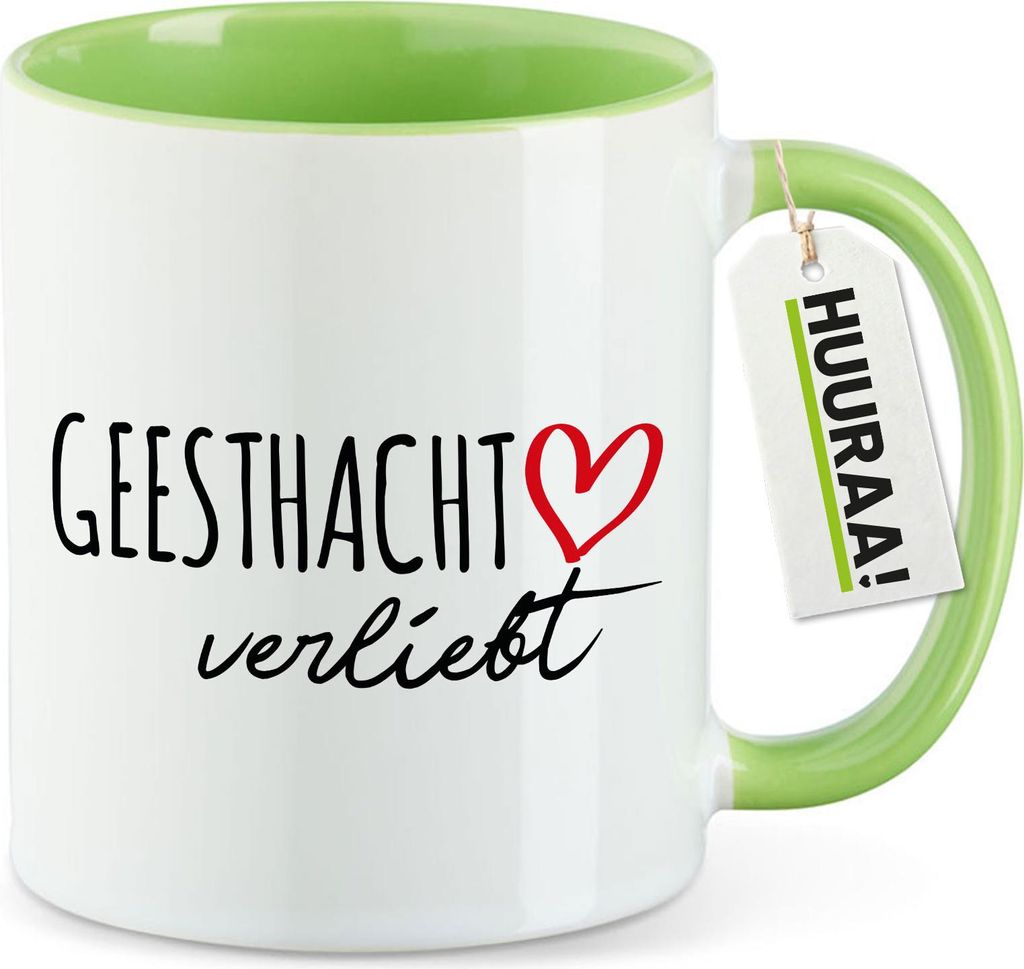 Huuraa Kaffeetasse Geesthacht verliebt 330ml Grün Keramik Kaffeebecher Geschenkidee