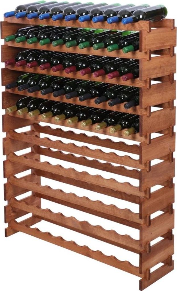 Weinregal VINOTECA FLEX PRO | HxBxT 135x103x28cm | 100 Flaschen auf 10 Ebenen | Massives Kiefernholz | Braun geölt