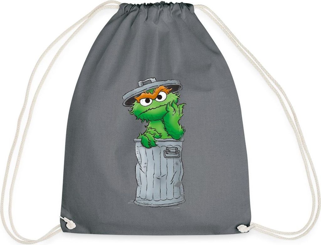Spreadshirt Sesamstraße Oscar Mülltonne Turnbeutel, One size, Grau