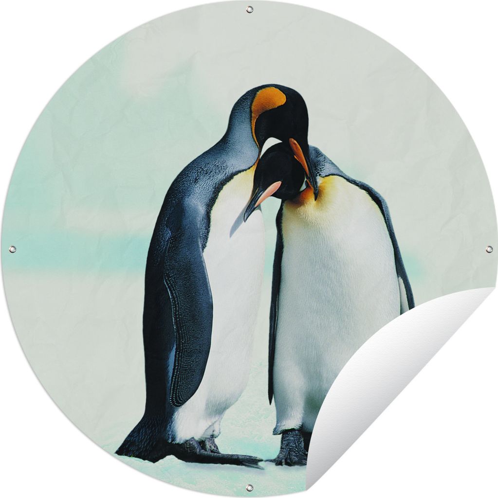 MuchoWow Gartenposter Outdoor-Poster Rund Pinguine - Schnee - Familie Ø 150 cm Gartendeko Rundes Poster draußen