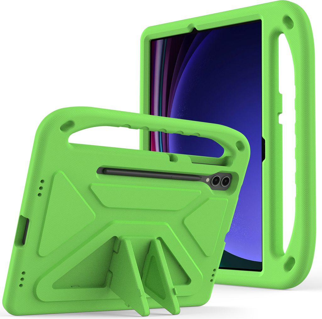 Hülle für Samsung Galaxy Tab S7+ 12,4 Zoll SM-T970/T976B/T975, Leichte Stoßfeste Eva Kinder Schutzhülle mit Griff und Faltbarem Ständer Grün