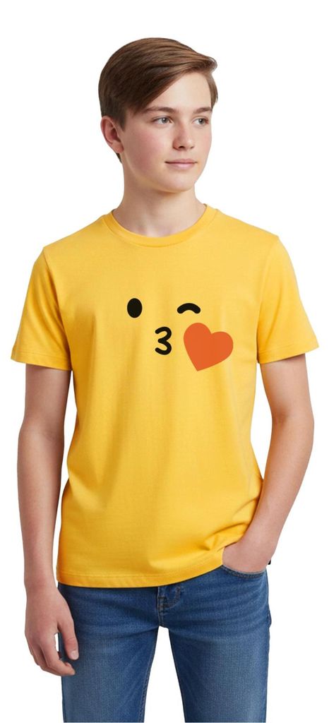 Spreadshirt Emoticon Kuss Kostüm Karneval Gruppenkostüm Teenager Premium T-Shirt, 158/164 (12 Jahre), Sonnengelb