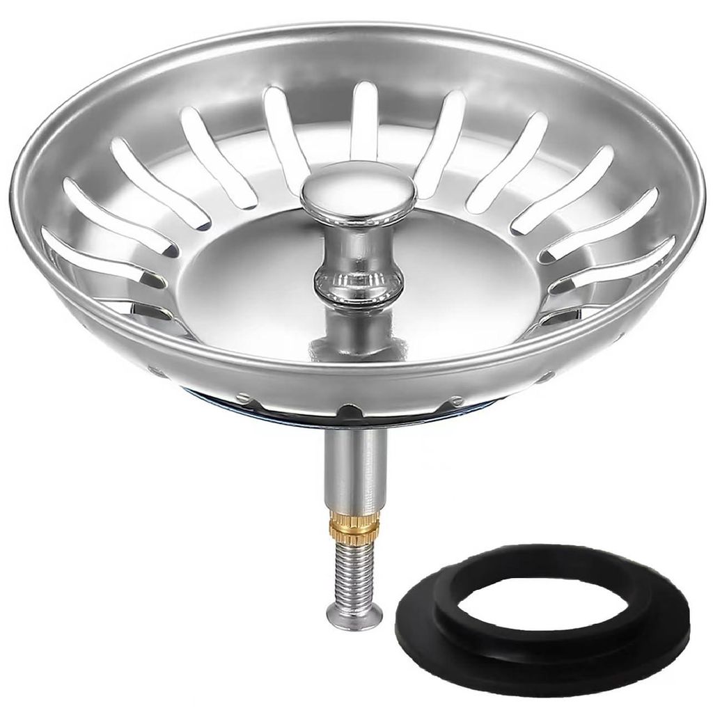 Küchenabflussstopfen mit Siebeinsatz Ø 79/80 mm, Spülbeckenstopfen mit Druckknopfbetätigung, Siebkorb und Abflusssieb, Blanco Spülbeckenzubeh...