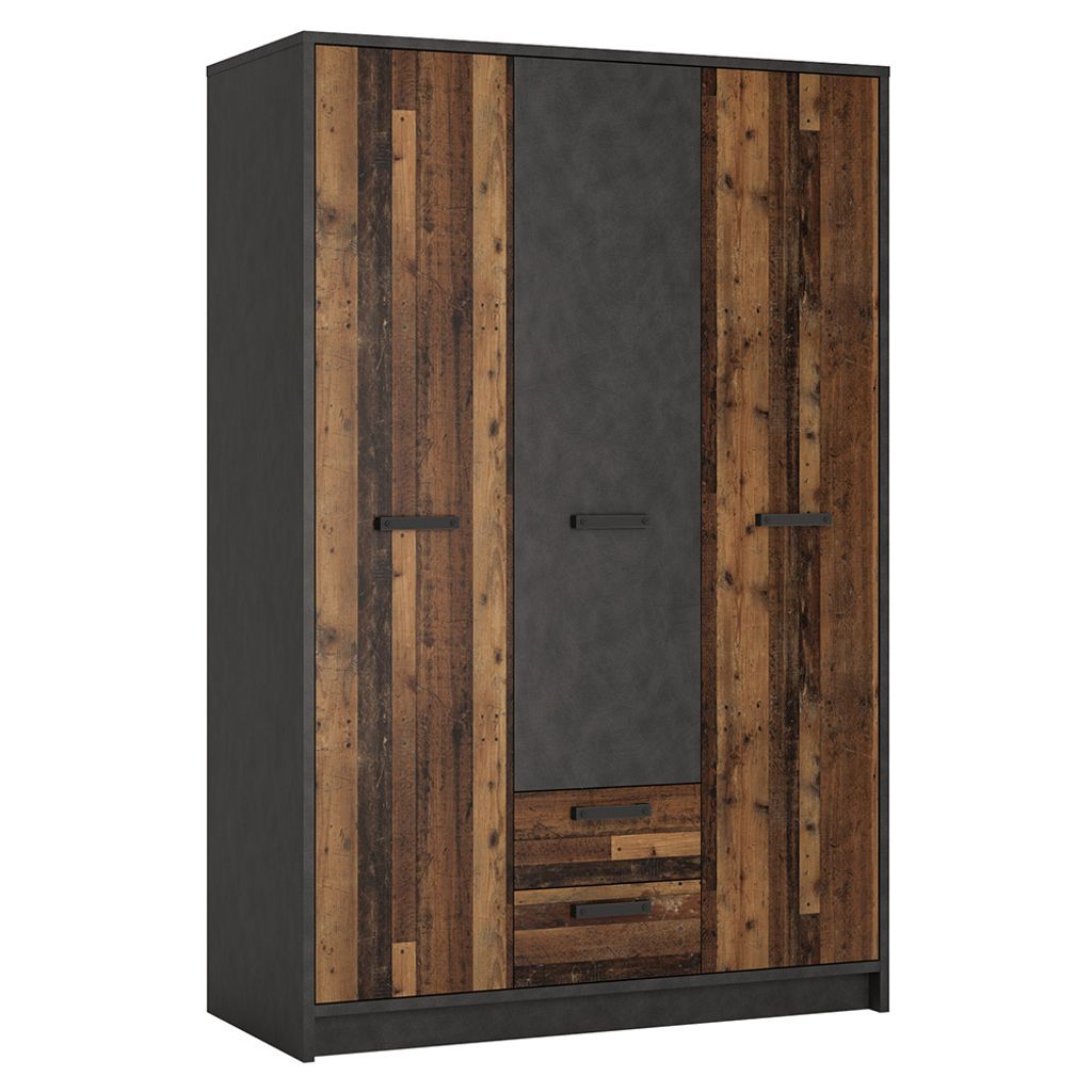 Kleiderschrank Jugendzimmer 3-türig NELSON-129 in grau mit Holz Nb., B/H/T ca. 128/196/60 cm