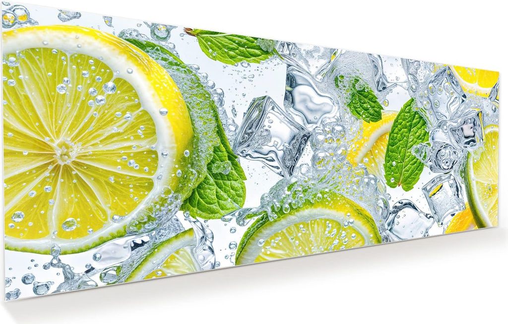 Glasbild 100x40cm in XXL für Wohnzimmer, Schlafzimmer Motiv Zitrusfrische