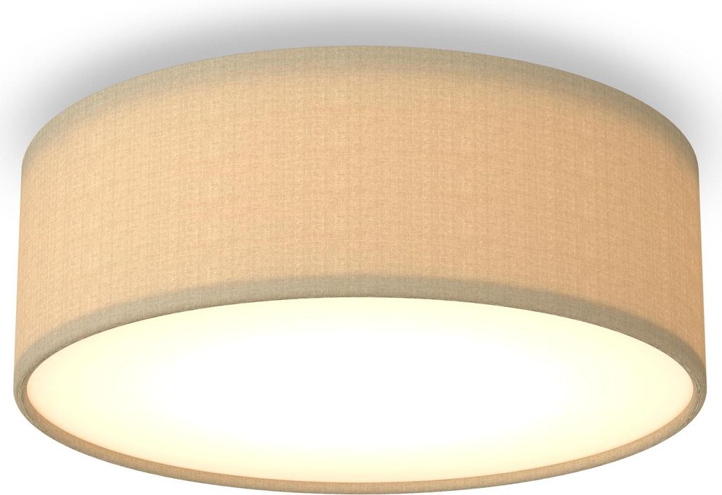 Calex LED Deckenleuchte, 30 cm, Stoffschirm, Taupe, E27-Fassung, Warmweißes Licht, Dimmbar, Moderne Runde Deckenlampe