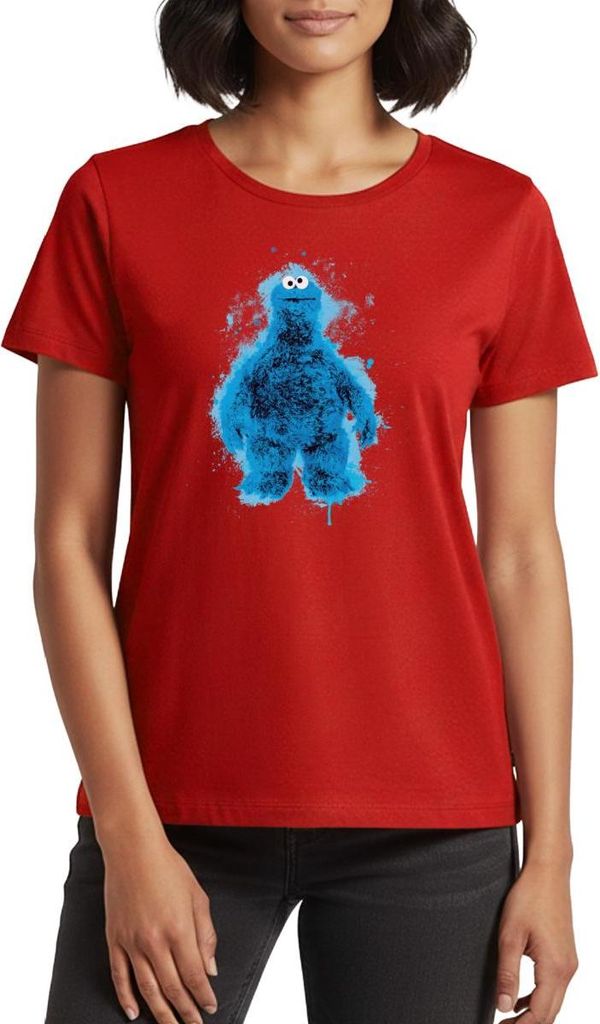 Spreadshirt Sesamstraße Krümelmonster Farbspritzer Frauen Premium T-Shirt, S, Rot