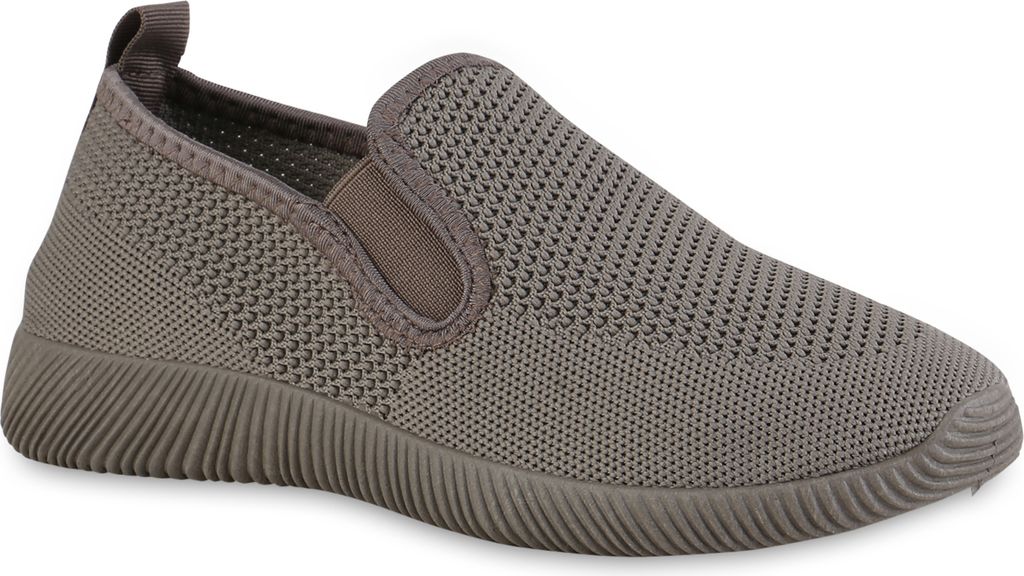 VAN HILL Damen Slip Ons Sportschuhe Sportliche Strick Freizeit Schuhe 841611, Farbe: Taupe, Größe: 39