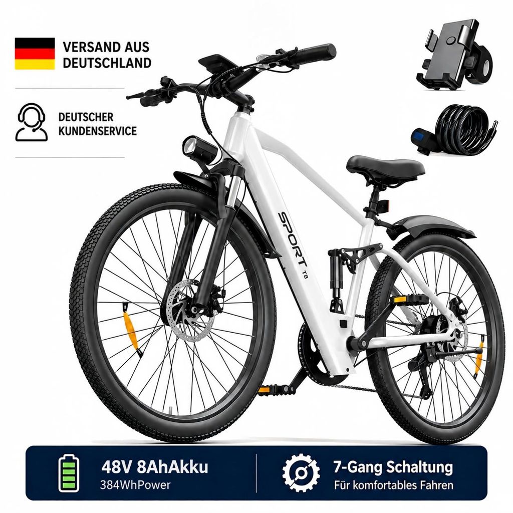 PiXELPiLOT 26 Zoll E Bike, T8 Trekking E-Bikes 48V 8Ah Produktbild 