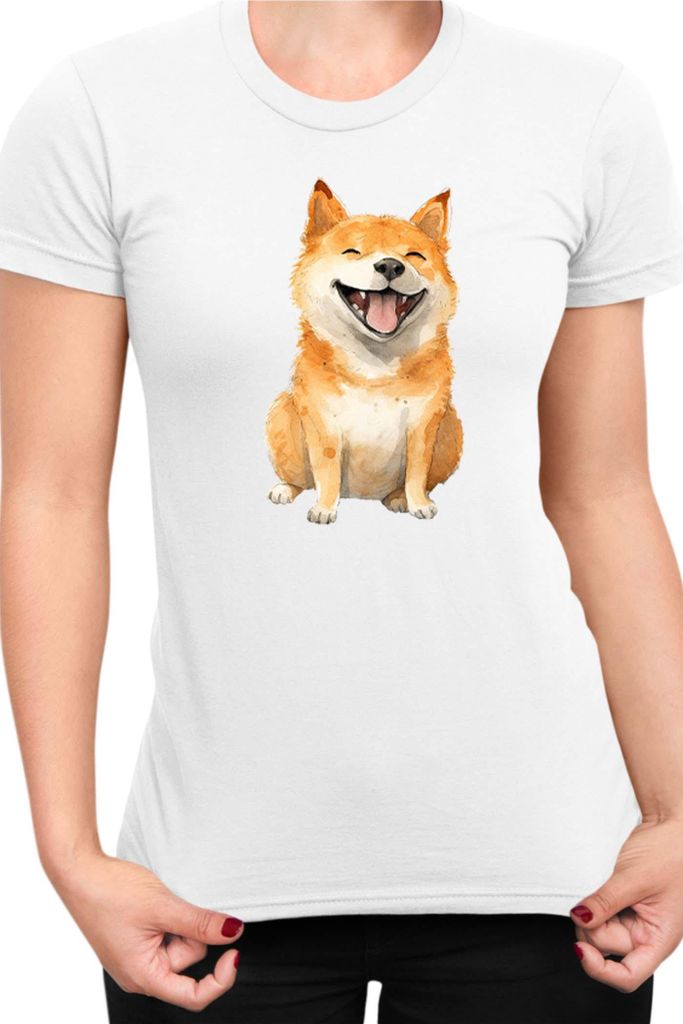 Damen T-Shirt Funny Dogs Breeds Shiba Inu Dog Breed, Lady M / Weiß