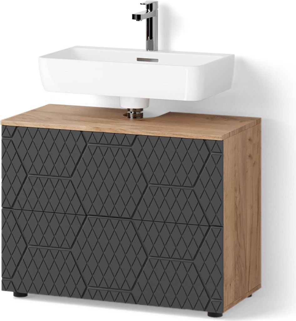 Waschbeckenunterschrank Livinity Ronco Anthrazit mit Wabenstruktur 80 x 58.6 cm mit 2 Schubladen, Model 52903