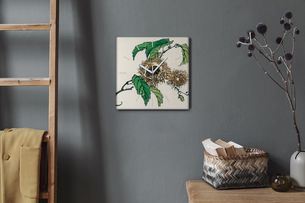 Coloray Hodiny Unikátní 30x30 cm Tiché hodiny Pro obývací pokoj a kuchyň Nástěnné hodiny Plátno Bílé ručičky hodin - Větve kaštano...