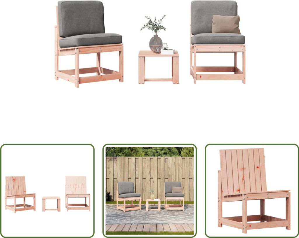 The Living Store 3-tlg. Garten-Lounge-Set Massivholz Douglasie