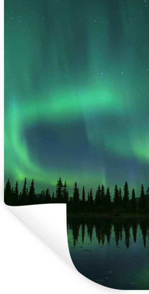 MuchoWow Wandtattoo Wandsticker Wandaufkleber Nordlicht - Bäume - Wasser - Alaska 40x80 cm Selbstklebend und Repositionierbar - Repositionierbar...