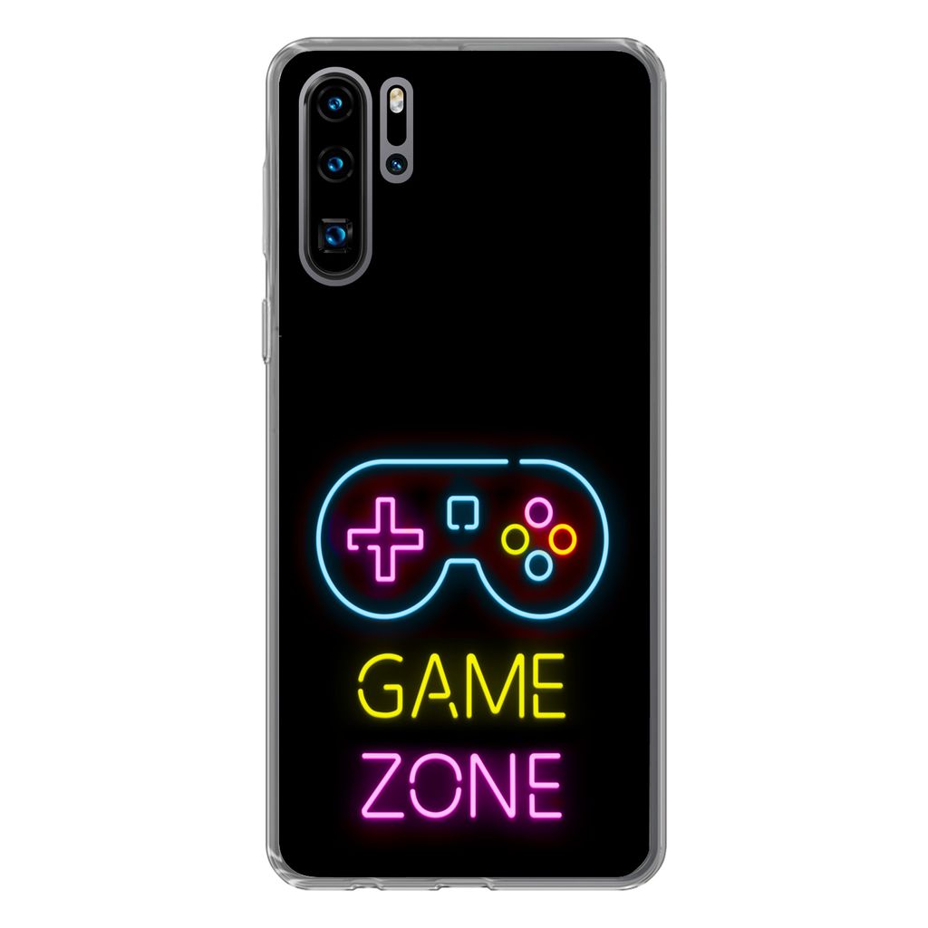 MuchoWow Handyhülle Schutzhülle Hülle für Huawei P30 Pro Controller - Spiel - Neon - Schwarz - Zitate - Spielzone Silikon Softcase Handy Hül...