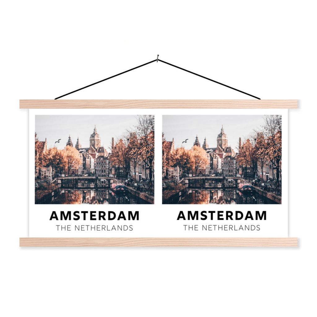 MuchoWow Textilposter Amsterdam - Niederlande - Wasser 60x30 cm mit holzfarbenen Rahmen - Dekoration