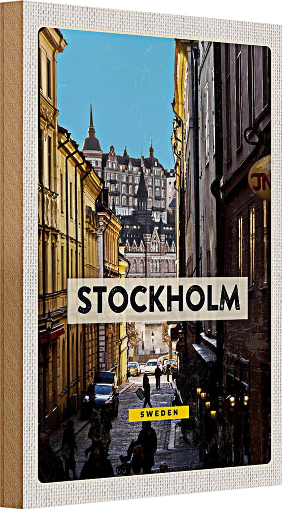 Holzschild Reise 20x30cm Stockholm Schweden Altstadt Reise
