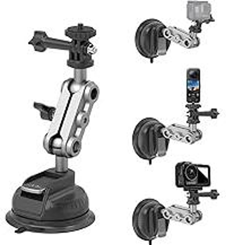 Suction Cup Mount Saugnapfhalterung für GoPro Hero 13 12 11 10 9 8 DJI Osmo Action 5 Pro 4 Insta360 X5 X4 X3 Saugnapf Autohalterung, Montage an de...