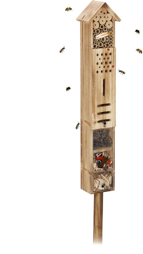 Relaxdays Alberghetto per insetti con supporto, in legno, Immagine del prodotto 