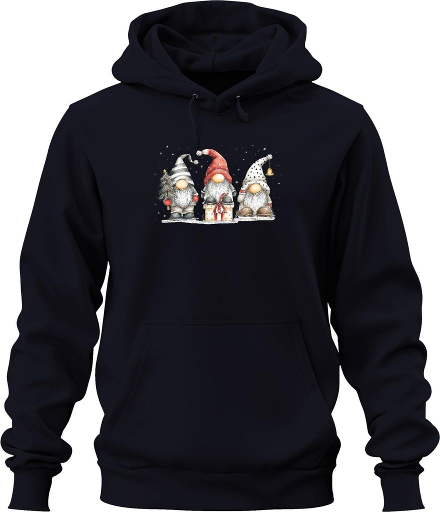 Weihnachtswichtel Geschenk Baum Glocke Schneeflocken Lustig Uni Hoodie Kapuzenpullover, Navy, S