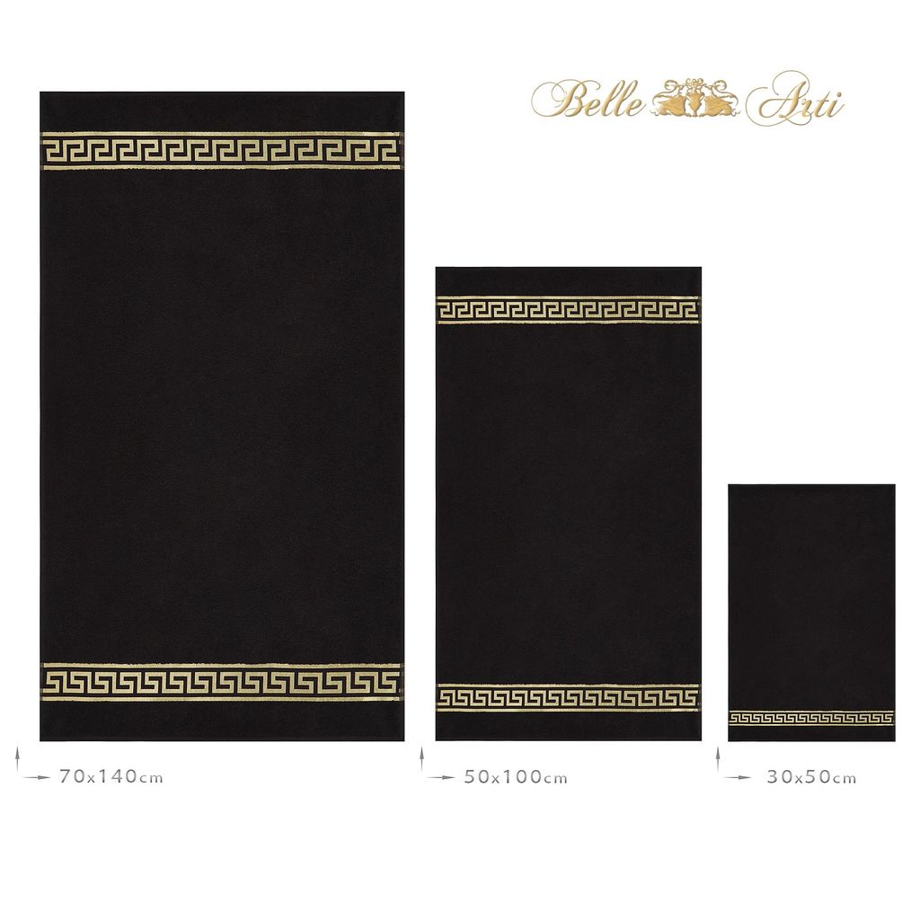 3er SET - Mäander Handtücher Schwarz-Gold - 30x50 + 50x100 +70x140 cm