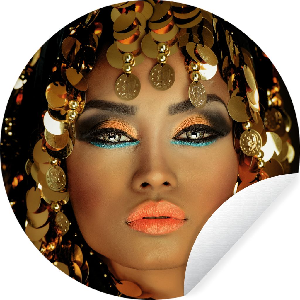 MuchoWow Runde Wandtattoo - Wandsticker Tapete Aufkleber Frau - Kleopatra - Gold - Schmuck - Make-up - Luxus Ø 50 cm Selbstklebend und Repositio...