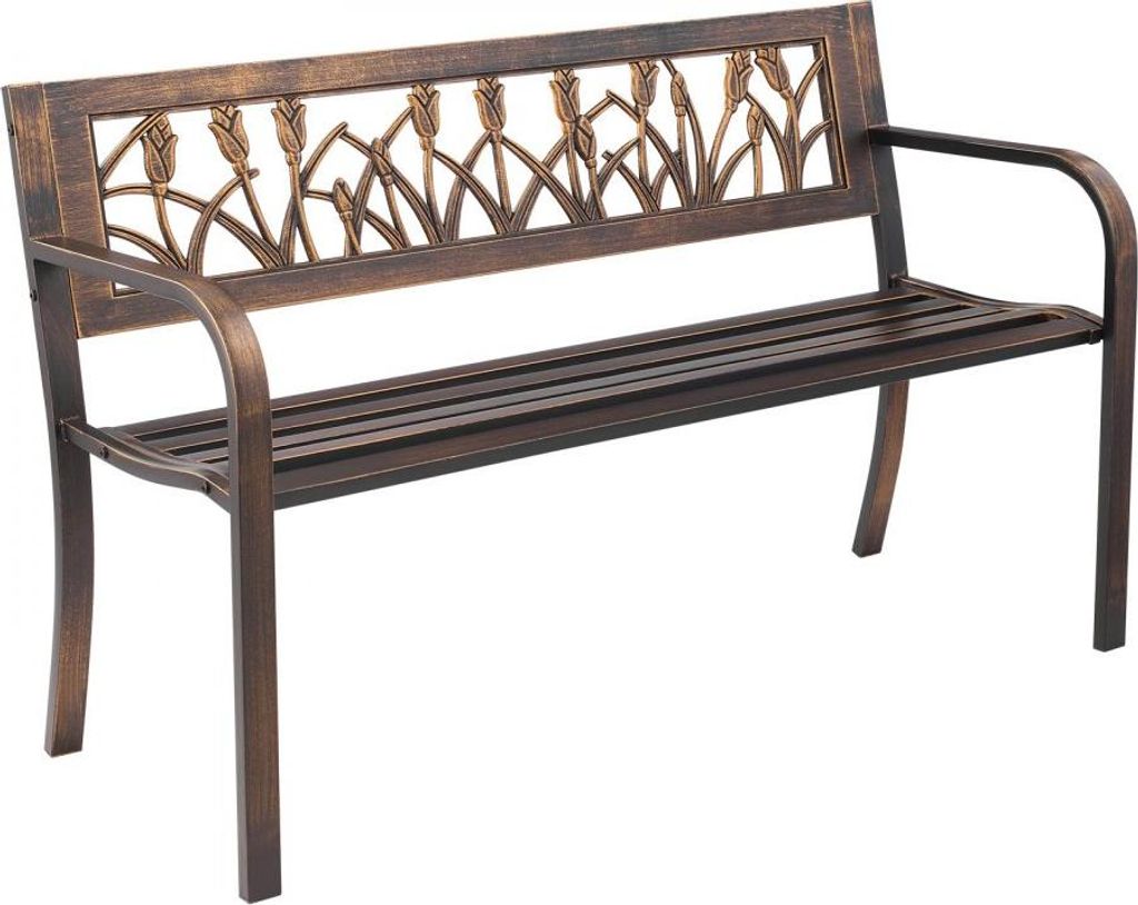 Gartenbank 127cm - Gartenmöbel Bänke mit 250kg Tragkraft - Terrassenbank mit Metallrahmen Kohlenstoffstahl - Balkonbank mit PVC-Blumenmuster - Ar...