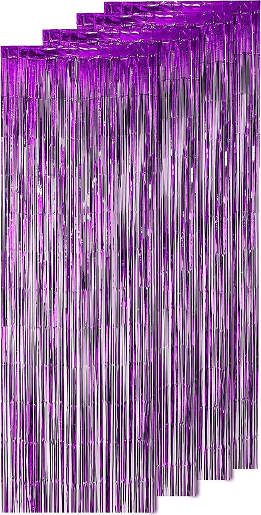 4-teiliger Regenvorhang, leicht, wiederverwendbar, glänzend, mit Fransen, Hintergrundvorhänge für Partys, Geburtstage, Feiern, Violett