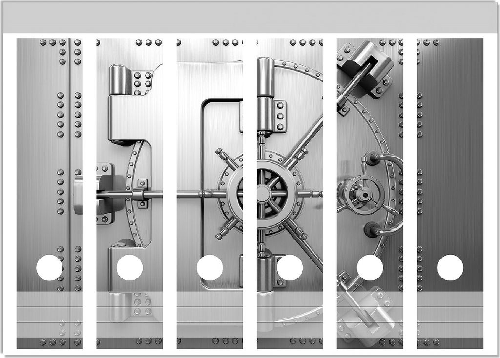 Wallario Ordnerrücken Sticker, selbstklebend für breite Ordner, 6 Stück, Motiv Tresortür mit Öffnungsmechanismus