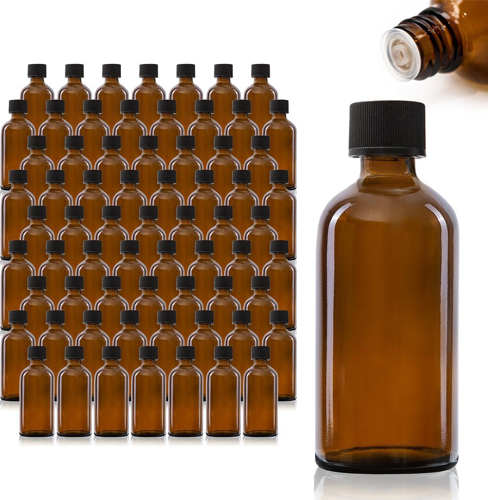 68 x 100ml Tröpfler-Flasche, Braunglas, schwarzer Deckel
