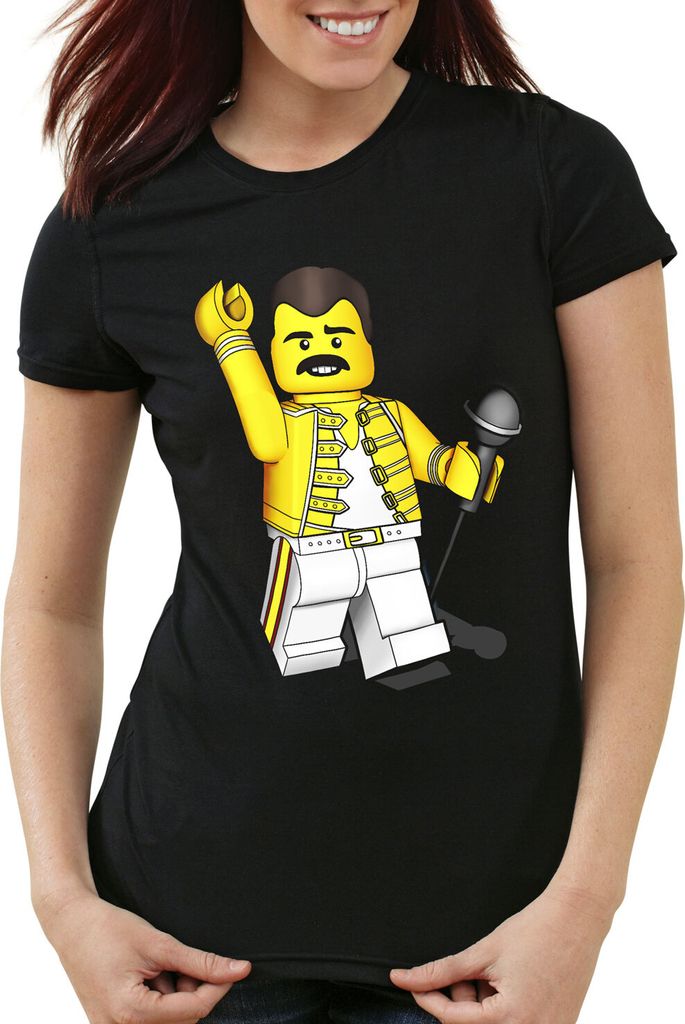 style3 I want to brick free Damen T-Shirt freddie rock you baustein, Farbe:Schwarz, Größe:L